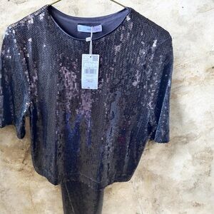 Mango Black Sequin Set Top and Skirt Party Outfit NWT